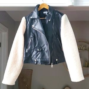 Faux Leather Jacket With Fur Sleeves  Juniors XL